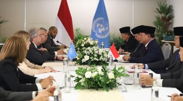 Tangkapan layar - Presiden RI Prabowo Subianto saat berdiskusi dengan Sekjen PBB AntÃ³nio Guterres, di Rio de Janeiro, Brasil, Minggu (17/11/2024). (Foto: YouTube)