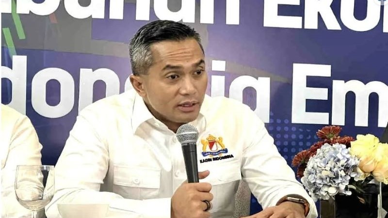 Ketua Umum Kamar Dagang dan Industri (Kadin) Indonesia Anindya Bakrie dalam jumpa pers usai Rapat Pimpinan Nasional (Rapimnas) Kadin 2024 di Jakarta, Minggu (1/12/2024). (Foto: Antara)