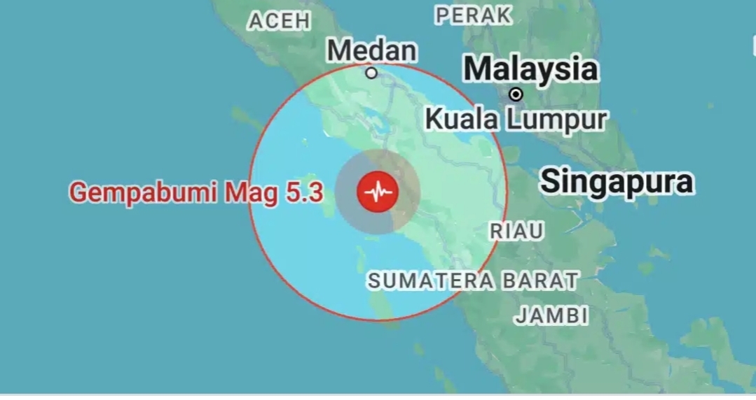Titik gempa di Mandailing Natal, Sumatera Utara, Senin (12/5/2025). (BMKG)