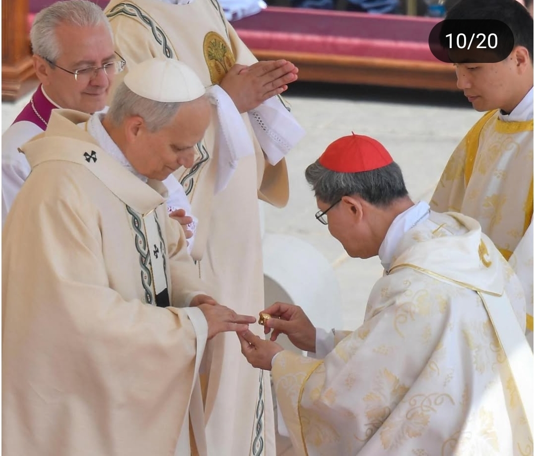 Paus Leo XIV resmi dilantik dan mengenakan cincin nelayan bergambar Santo Petrus yang digunakan Paus-Paus terdahulu dan telah menjadi warisan tradisi sejak abad ke-13, Minggu (18/5/2025). (Instagram @pontifex)