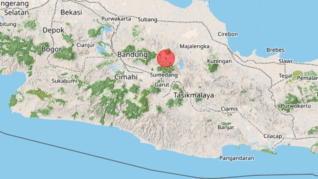 Titik gempa bumi di Sumedang. (Tangkapan layar BMKG)