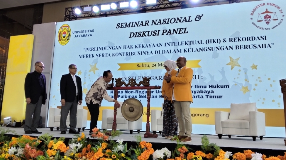 Seminar Nasional dan Diskusi Panel bertajuk "Perlindungan Hak Kekayaan Intelektual (HKI) dan Rekordasi Merek serta Kontribusinya dalam Kelangsungan Berusaha” yang diselenggarakan oleh Pascasarjana Magister Ilmu Hukum Universitas Jayabaya, Sabtu (24/5/2025