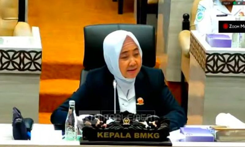 Tangkapan layar- Kepala Badan Meteorologi, Klimatologi, dan Geofisika (BMKG) Dwikorita Karnawati. (Dok. Antara) 