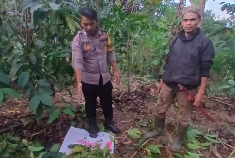 Polisi melakukan pengecekan lokasi pencurian biji kopi. (Dok. Antara)