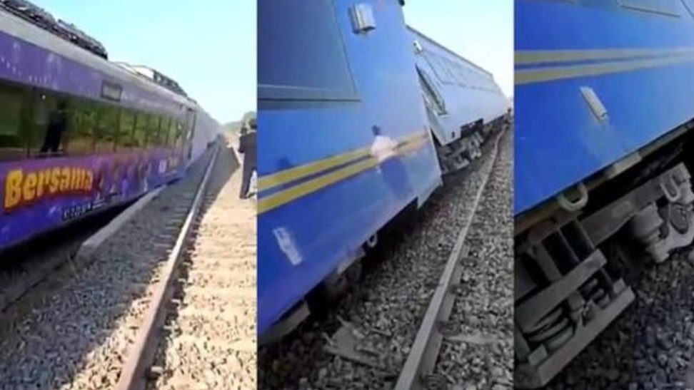 Kereta api Argo Bromo Anggrek anjlok di petak emplasemen Stasiun Pegaden Baru (PGB) wilayah Daop 3 Cirebon, Kabupaten Subang, Jawa Barat, Jumat (1/8/2025). (Istimewa)