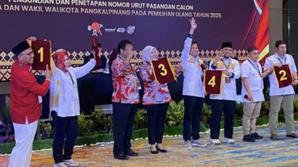 Pasangan calon yang maju dalam Pilkada ulang di Pangkalpinang, Bangka Belitung, Rabu (27/8/2025). (Istimewa)