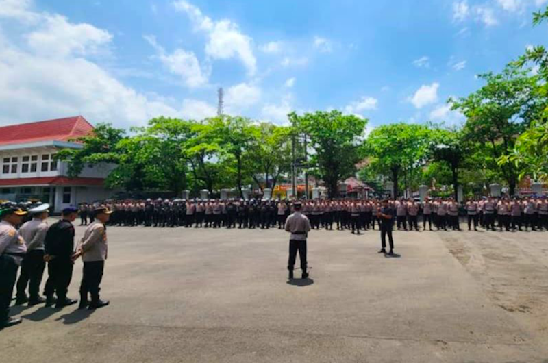 Polresta Pati, Jawa Tengah, menyiapkan personel pengamanan untuk aksi unjuk rasa. (Dok. Antara) 
