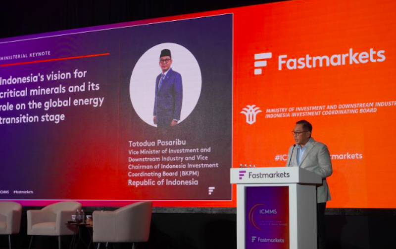 Wakil Menteri (Wamen) Investasi dan Hilirisasi/Wakil Kepala Badan Koordinasi Penanaman Modal (BKPM) Todotua Pasaribu di sela forum internasional mineral kritis, di Jimbaran, Kabupaten Badung, Bali. (Dok.Antara) 