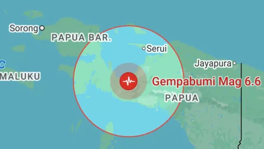 Titik pusat gempa di Nabire, Papua Tengah. (BMKG)