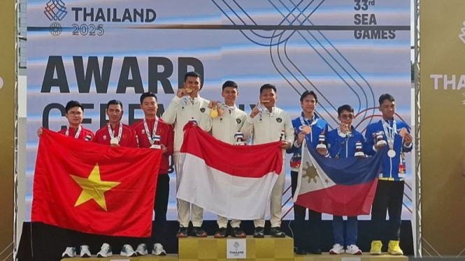 Kontingen Indonesia dari cabor menembak nomor air pistol 10 meter beregu putra menambah perolehan medali emas di SEA Games 2025 Thailand. (istimewa) 