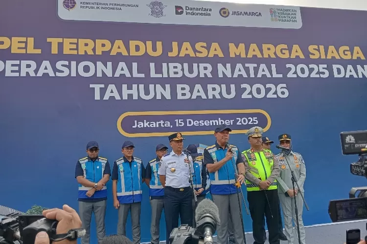 Direktur Utama Jasa Marga Rivan Purwantono menyampaikan kesiapan pihaknya dalam mengamankan jalur pemudik pada Natal dan Tahun Baru (Nataru) 2025/2026. (Foto : Vita Kartono) 
