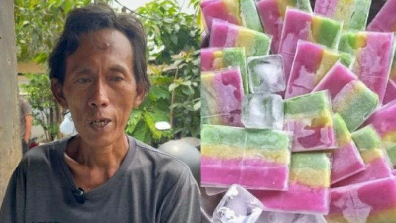 Penjual es gabus yang viral di media sosial Suderajat karena menjual es yang diduga terbuat dari bahan berbahaya berupa spons, namun pada akhirnya tidak terbukti. (Foto: tangkapan layar Instagram)
