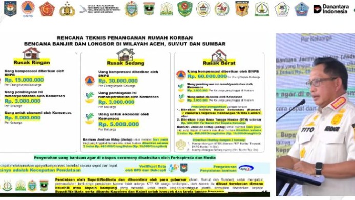 Menteri Dalam Negeri Tito Karnavian saat Peresmian Hunian Sementara Danantara di Wilayah Terdampak Bencana Sumatera, di Tapanuli Selatan, Sumatera Utara, Kamis (5/2/2026). (Foto: dok. Tim Media Presiden)