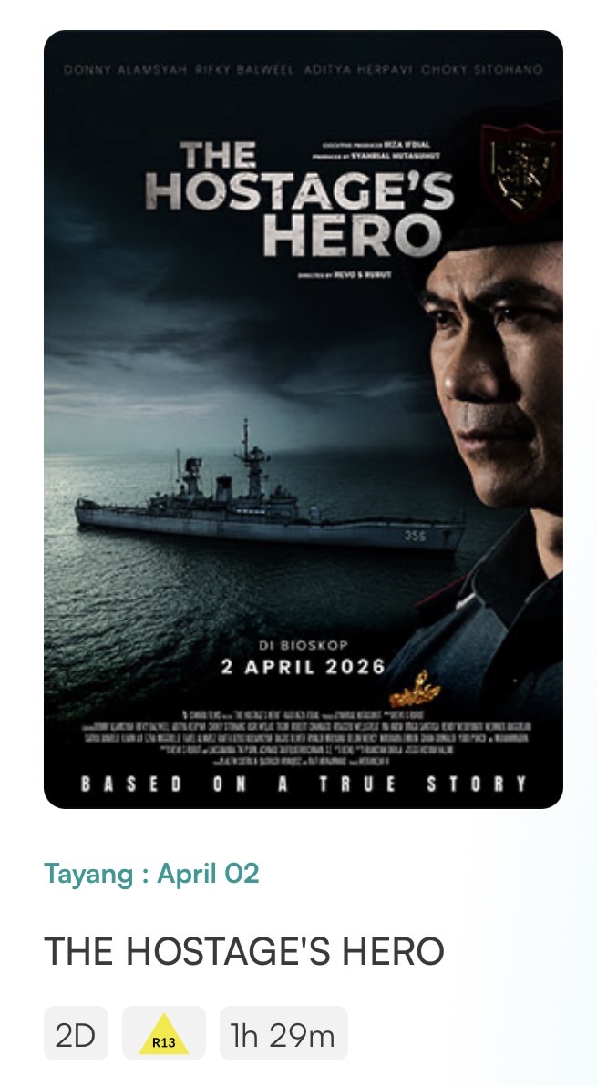 Tampilan cover film The Hostage’s Hero yang segera tayang di bioskop Tanah Air, 2 April mendatang. (Tangkapan Layar 21cineplex.com) 