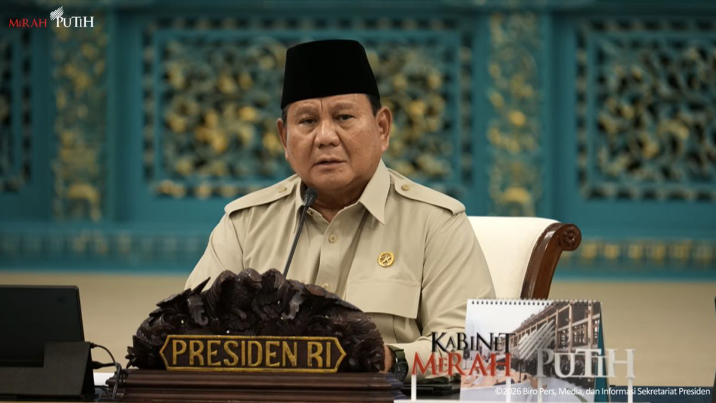 Presiden Prabowo Subianto saat memimpin Sidang Kabinet Paripurna, Istana Negara, Jakarta, Jumat (13/3/2026). (Foto: Tangkapan Layar Youtube/Sekretariat Presiden)