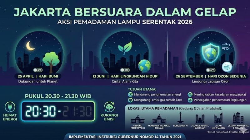 Grafis rencana pemadaman lampu oleh Pemprov DKI. (Foto: Warta Lentera/AI Generated)