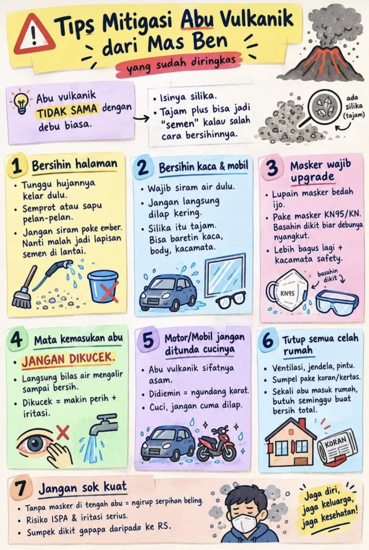 Grafis himbauan mitigasi abu vulkanik yang bisa kita lakukan. (dok internet)